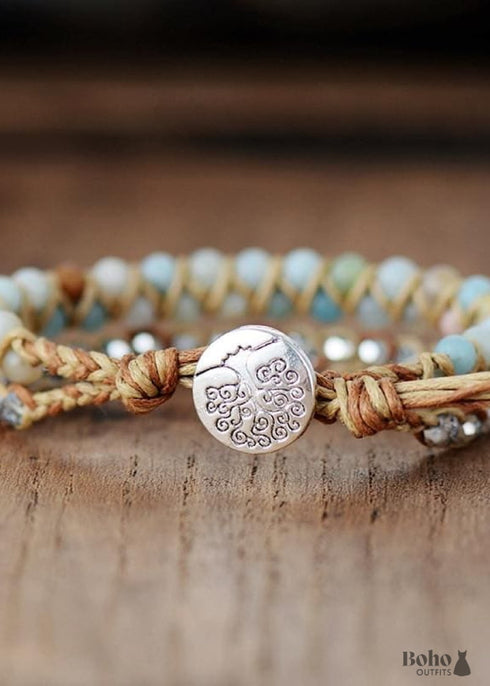 Boho Bracelet, Leather Wrap Bracelet, Light Blue Amazonite